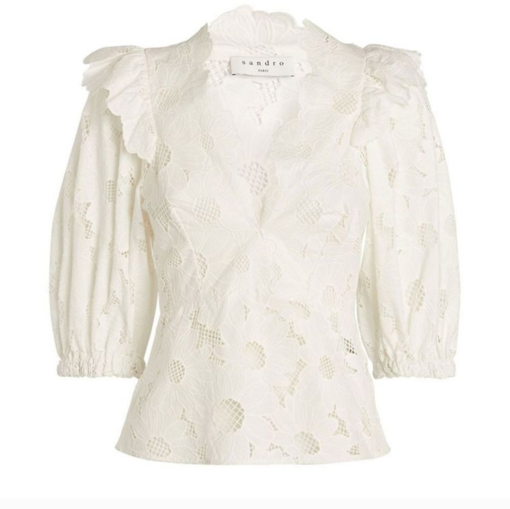 Sandro Cream Floral Broiderie Anglaise Top - Picture 5 of 10